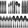24-Piece Black Silverware Set with Steak Knives, Black Flatware Set