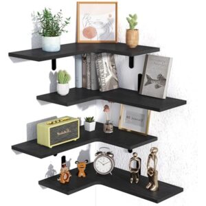 Upsimples Corner Floating Shelves Set of 4, Wood Corner Shelf for Wall Decor Storage